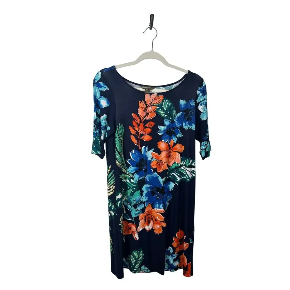 Tommy Bahama Tropical Shift Dress Small 3/4 Sleeve Resort Vacation Island Print